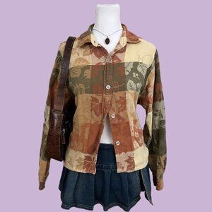plaid autumnal leaves 90s cropped button up shirt